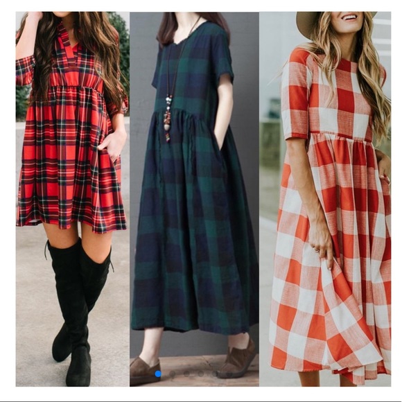 Oversized Plaid Maxi Babydoll Dress - Picture 2 of 6